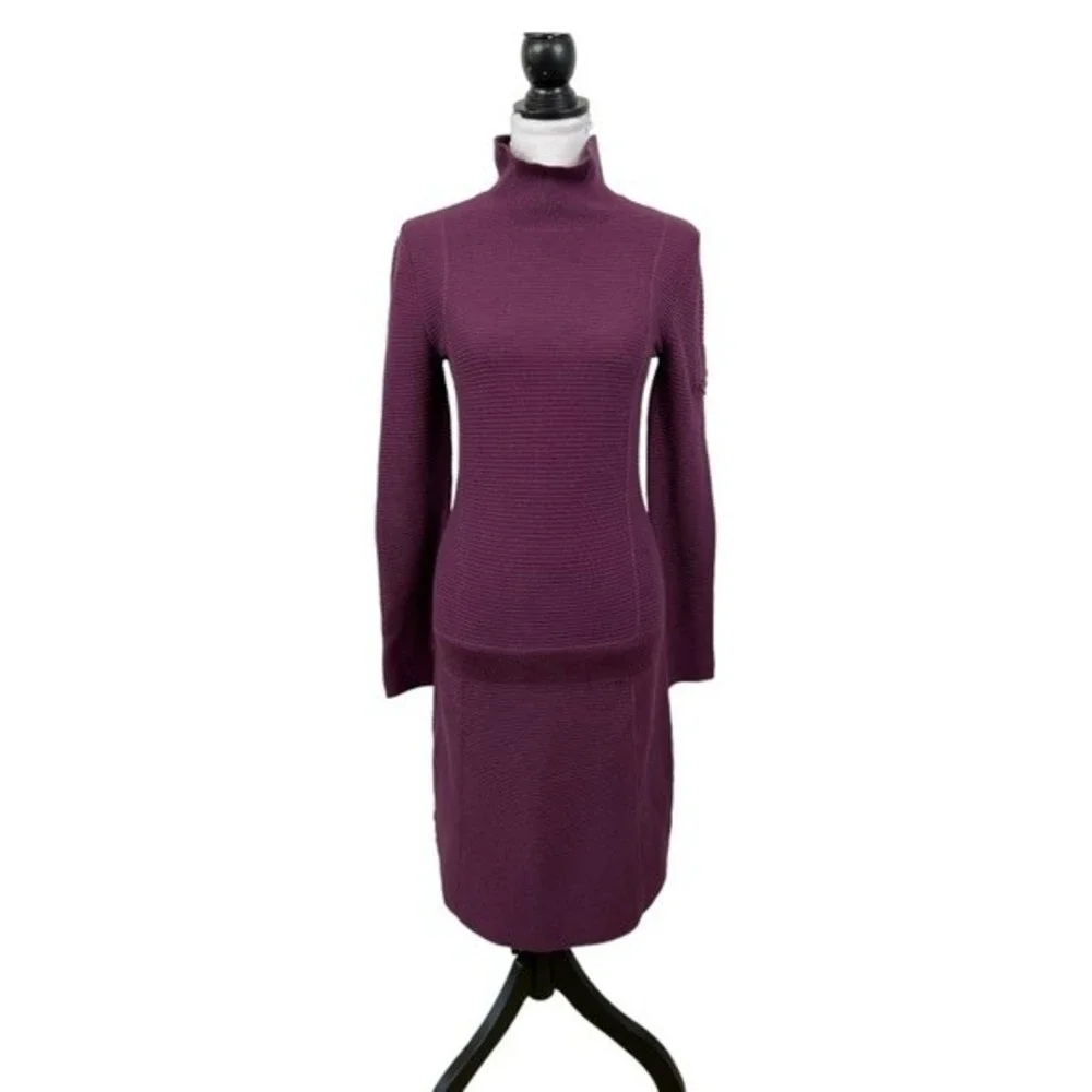 Athleta Sweater Dress Women's S Small Burgundy Ribbed Knit Fitness Mock Turtle